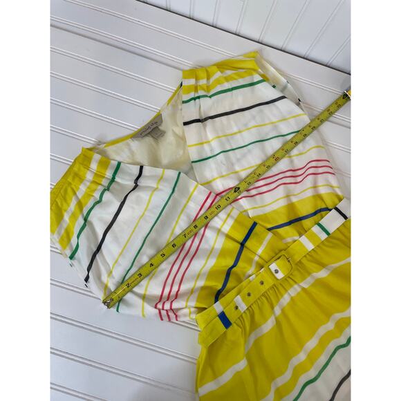 Presley Skye Sloane Belted Silk Blend Stripe Dress Mini Yellow White Pink Size L - Picture 4 of 8